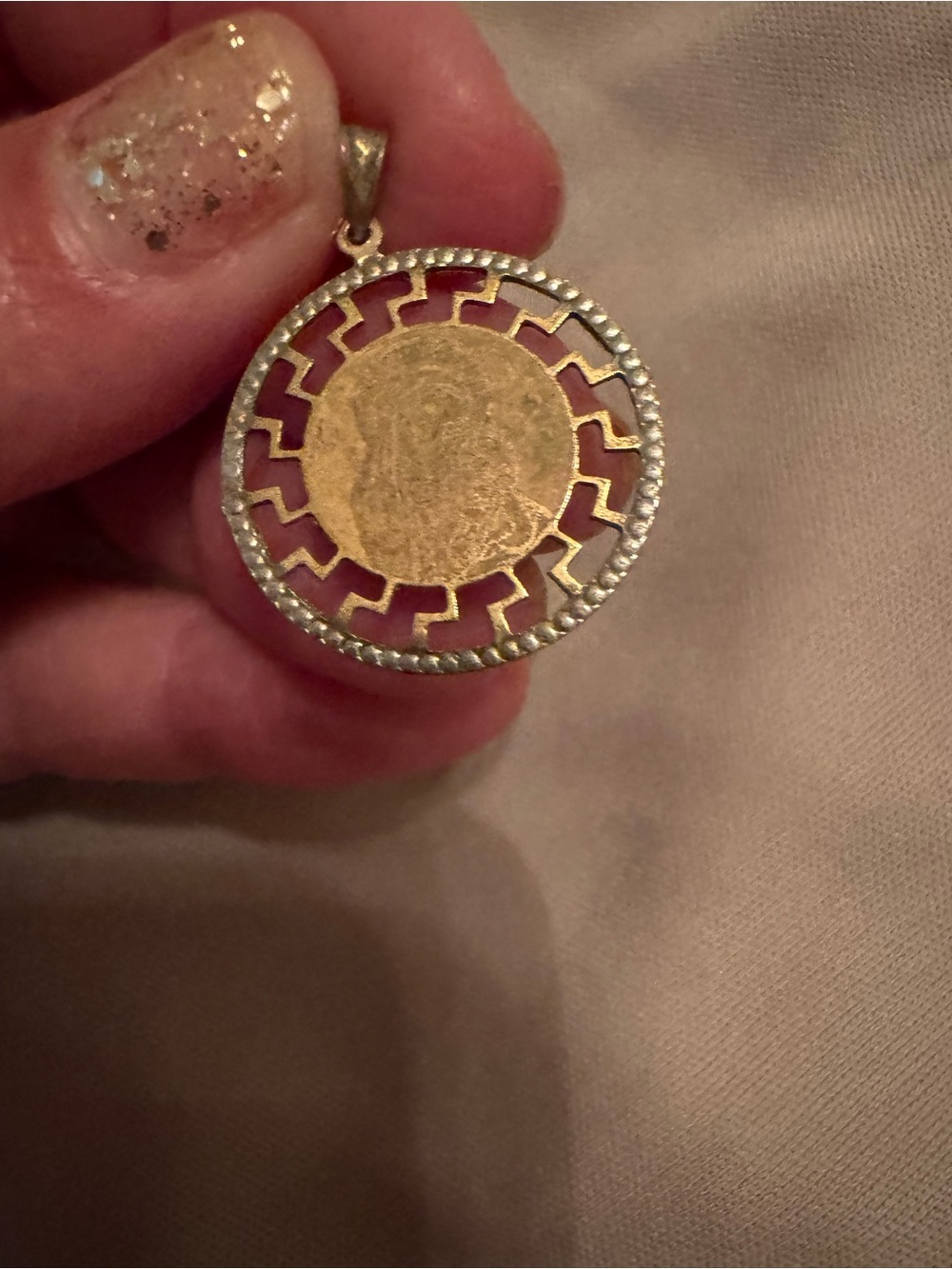VintageGold-Tone Coin Pendant Necklace - Pink Accent